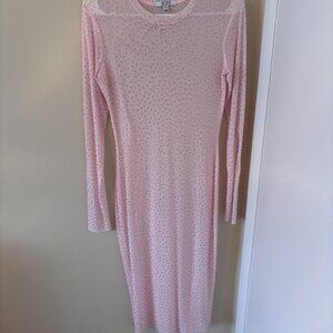 AFRM LOS ANGELES Loah Rhinestone Long Sleeve Mesh dress pink